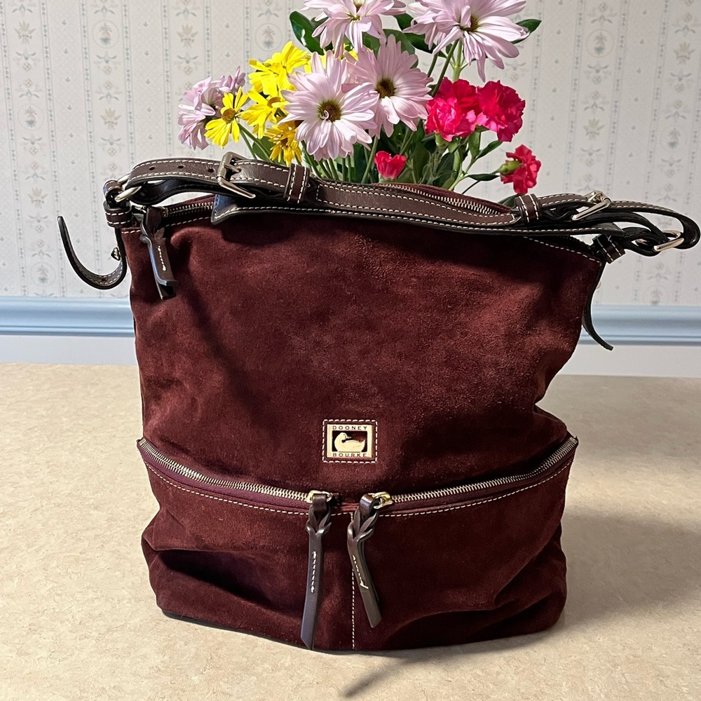 Dooney & Bourke Brown Shoulder Bag with Suede Finish